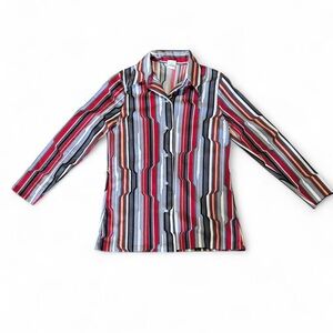 Vintage Retro Multicolored Striped Button Up